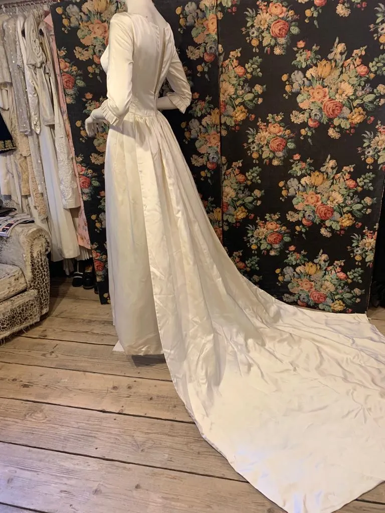 1950s Satin Wedding Dress with Train