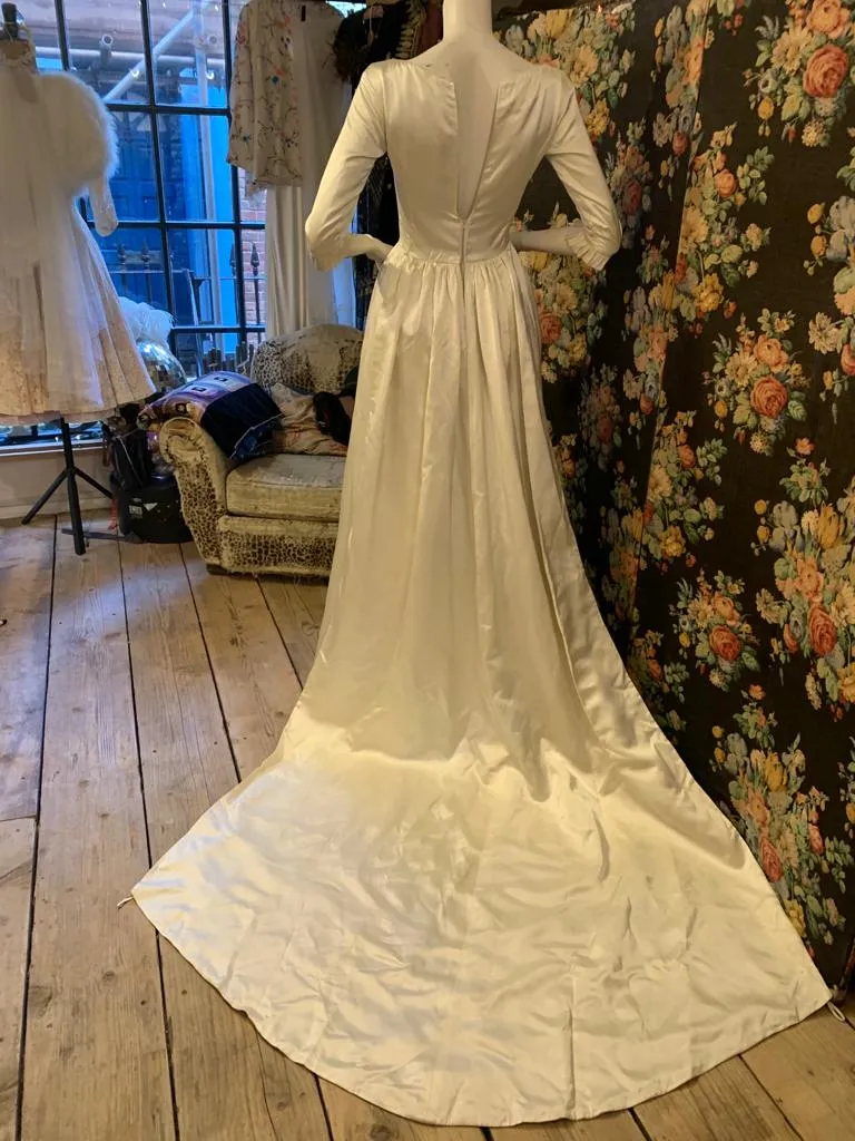 1950s Satin Wedding Dress with Train