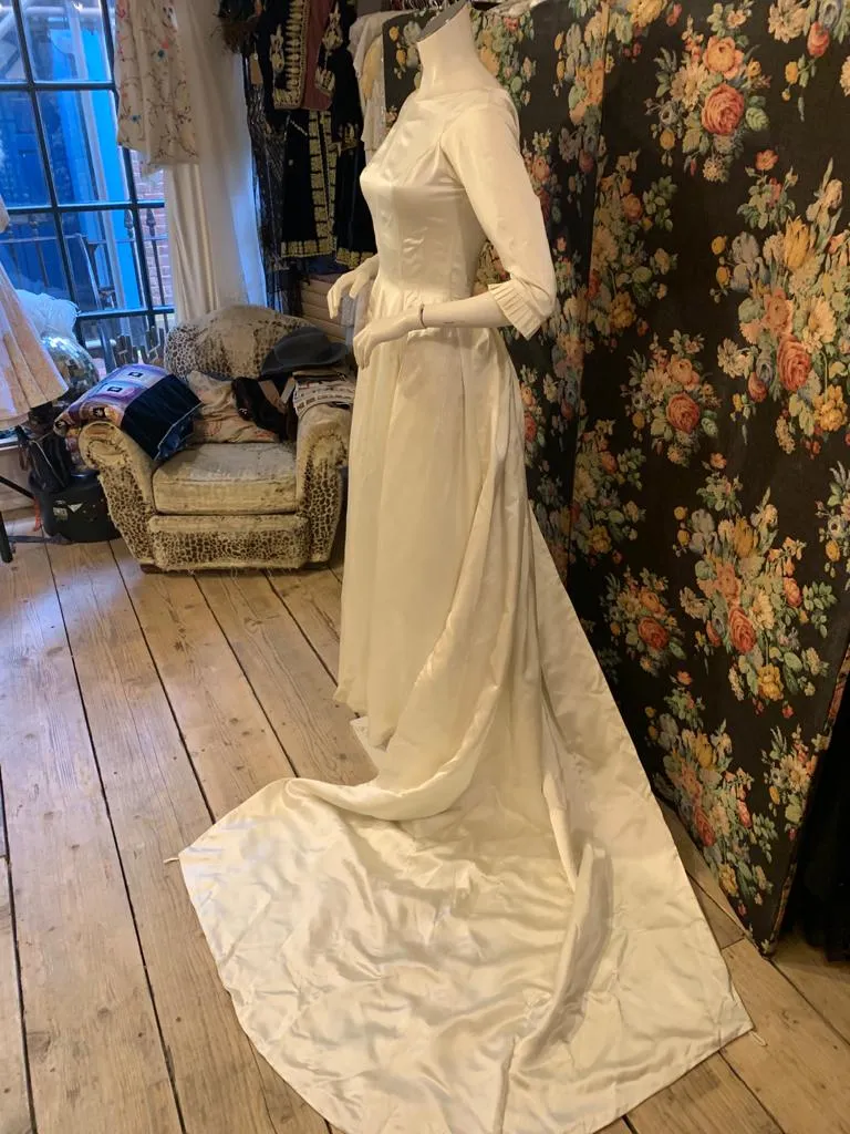 1950s Satin Wedding Dress with Train