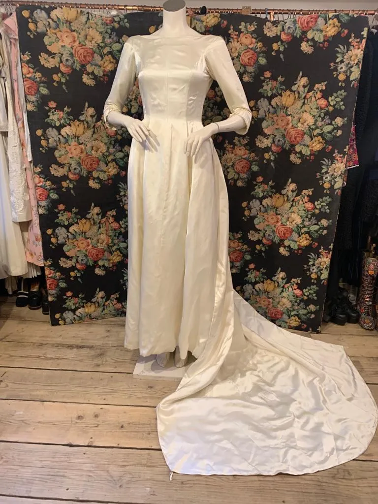 1950s Satin Wedding Dress with Train