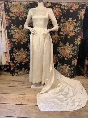 1950s Satin Wedding Dress with Train