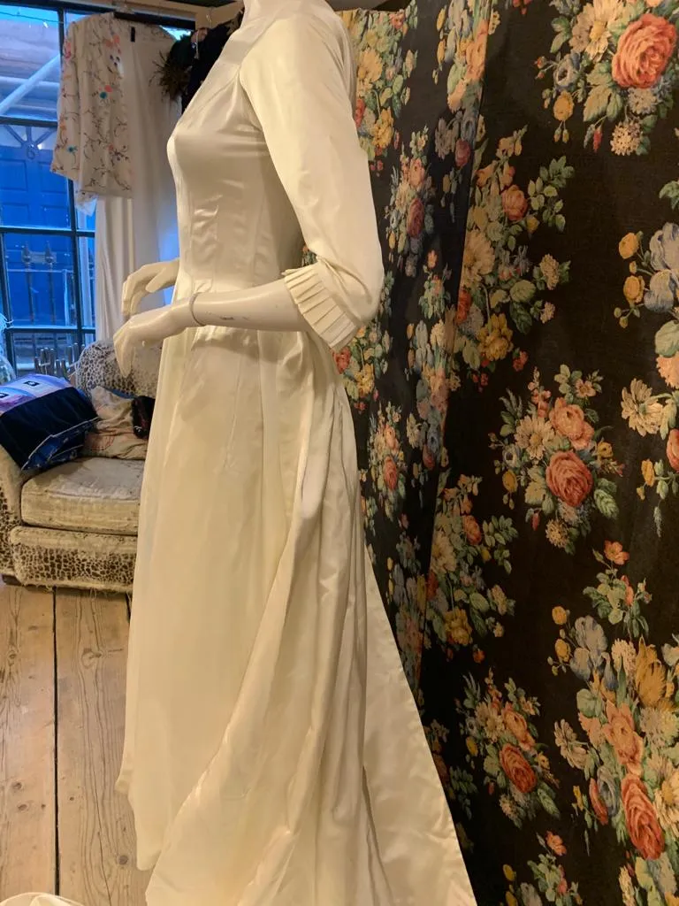 1950s Satin Wedding Dress with Train