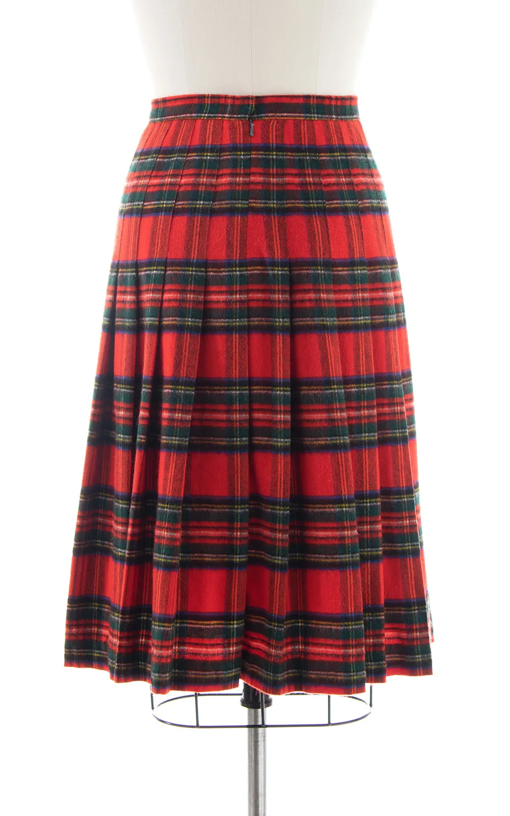 1980s Cashmere Wool Tartan Pleated Skirt | medium