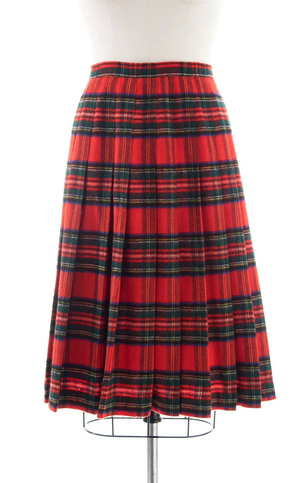 1980s Cashmere Wool Tartan Pleated Skirt | medium
