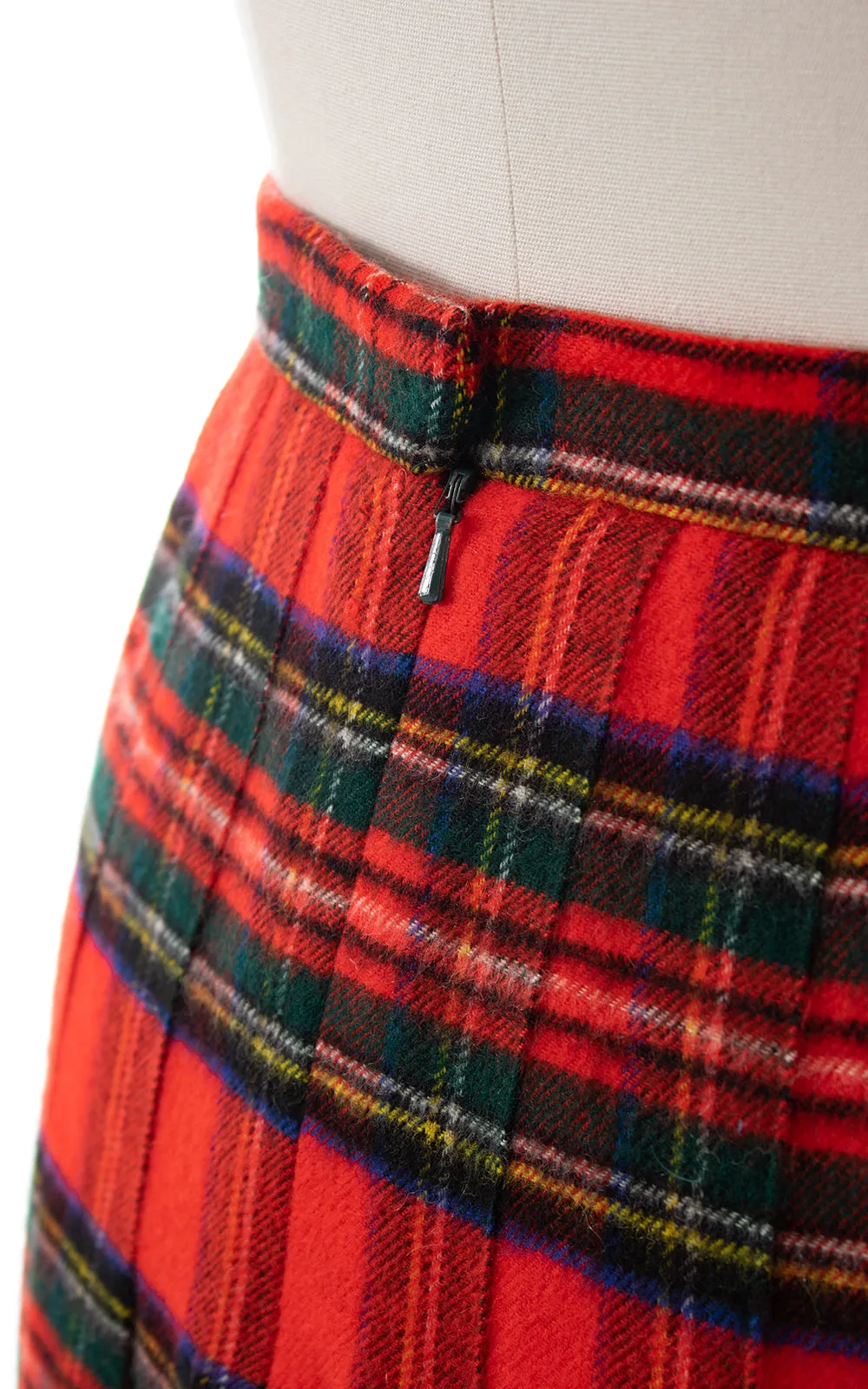 1980s Cashmere Wool Tartan Pleated Skirt | medium