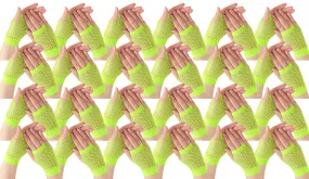 24 Pair Fishnet Gloves Fingerless Wrist Length 70s80s Costume Party Fluro Yellow
