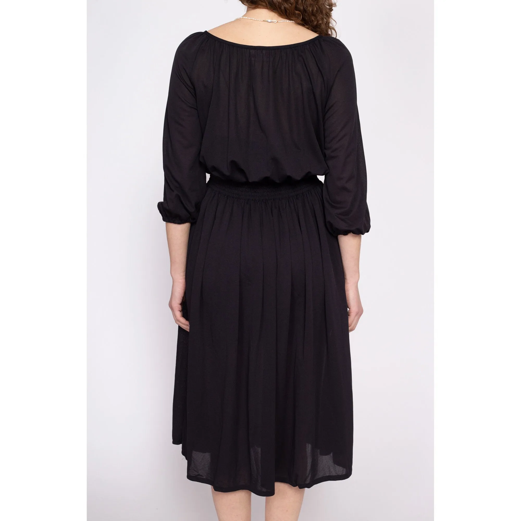 70s Kay Windsor Sheer Black Midi Dress - Medium to Large
