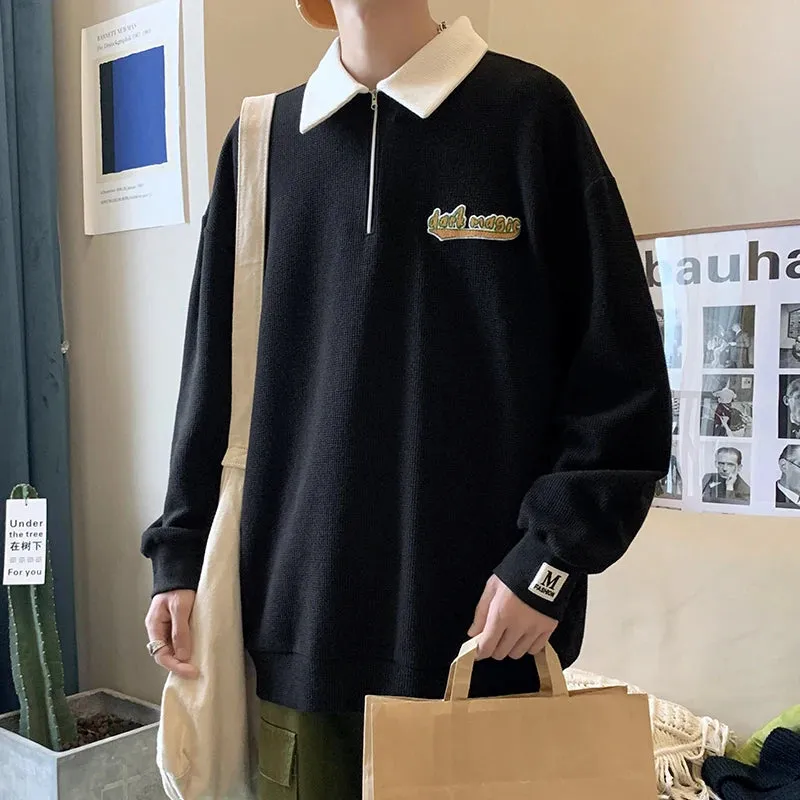 Aidase Korean wind Sweatshirt Men Women Lapel Collar Hoodie Trendy Harajuku College Style Oversize Casual Sports Polo lapel sweater