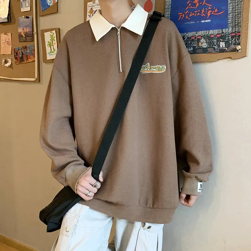 Aidase Korean wind Sweatshirt Men Women Lapel Collar Hoodie Trendy Harajuku College Style Oversize Casual Sports Polo lapel sweater