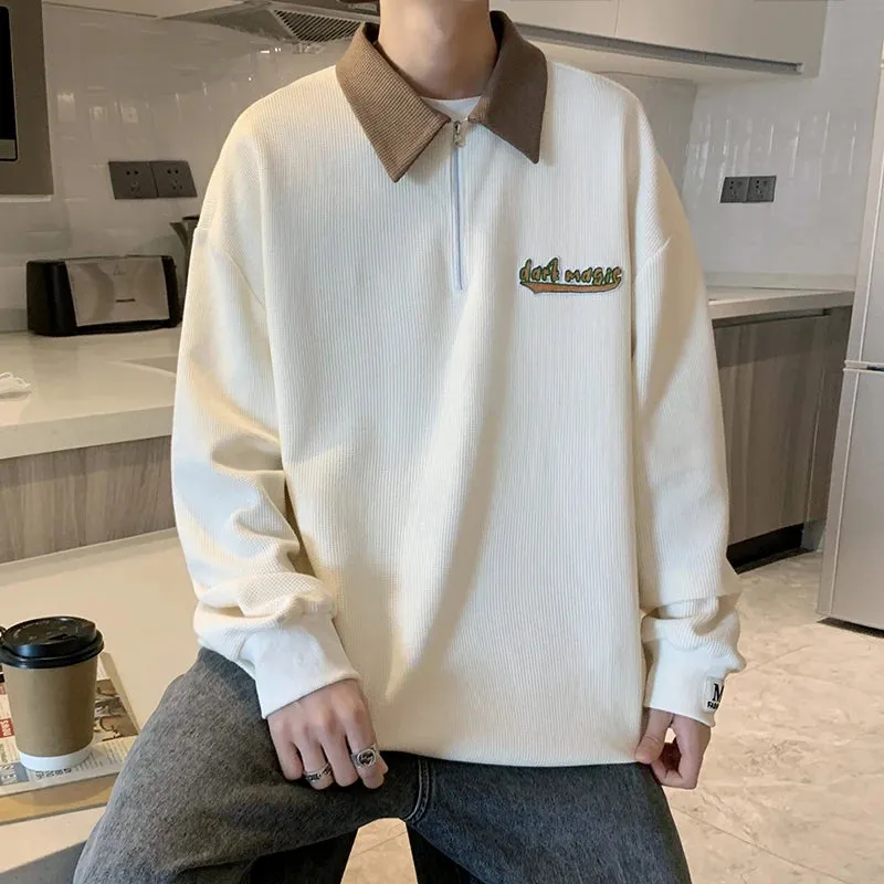 Aidase Korean wind Sweatshirt Men Women Lapel Collar Hoodie Trendy Harajuku College Style Oversize Casual Sports Polo lapel sweater