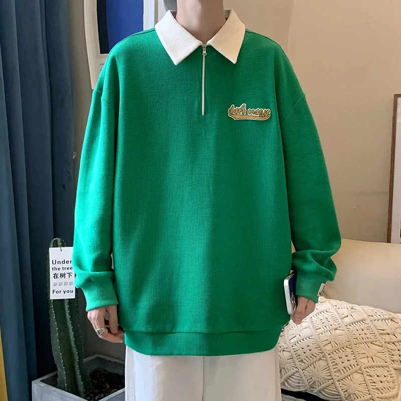 Aidase Korean wind Sweatshirt Men Women Lapel Collar Hoodie Trendy Harajuku College Style Oversize Casual Sports Polo lapel sweater