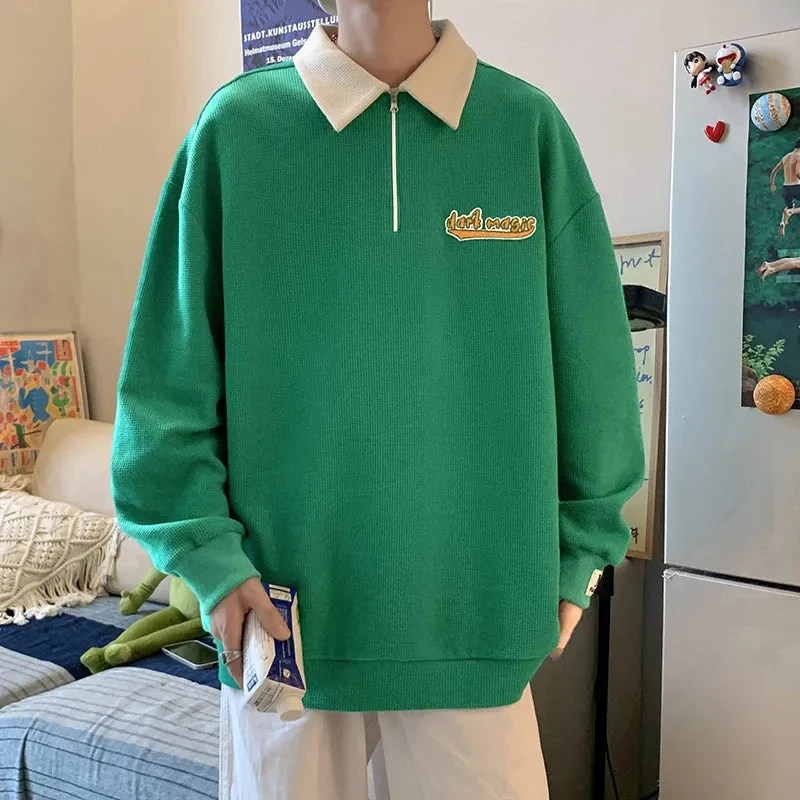 Aidase Korean wind Sweatshirt Men Women Lapel Collar Hoodie Trendy Harajuku College Style Oversize Casual Sports Polo lapel sweater