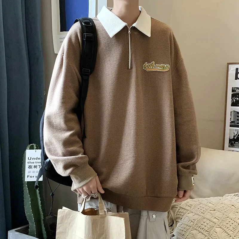 Aidase Korean wind Sweatshirt Men Women Lapel Collar Hoodie Trendy Harajuku College Style Oversize Casual Sports Polo lapel sweater