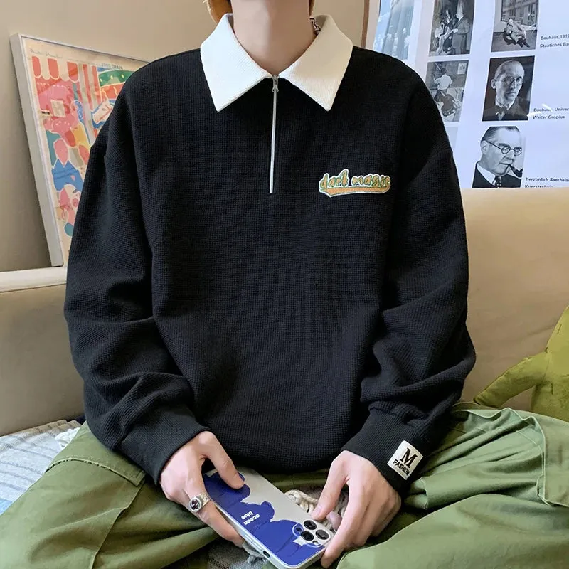 Aidase Korean wind Sweatshirt Men Women Lapel Collar Hoodie Trendy Harajuku College Style Oversize Casual Sports Polo lapel sweater