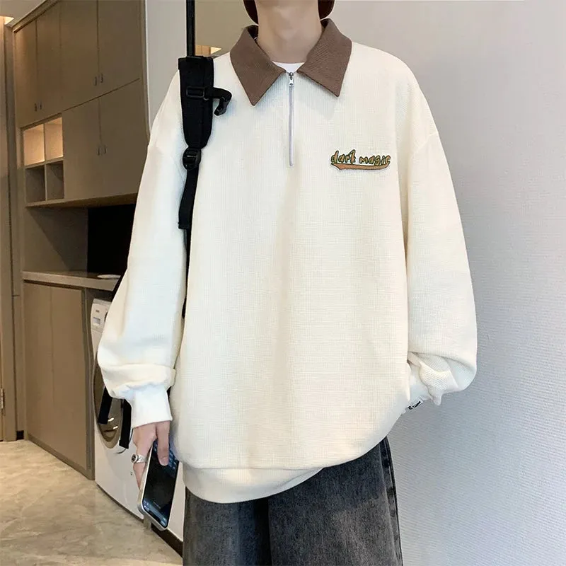 Aidase Korean wind Sweatshirt Men Women Lapel Collar Hoodie Trendy Harajuku College Style Oversize Casual Sports Polo lapel sweater