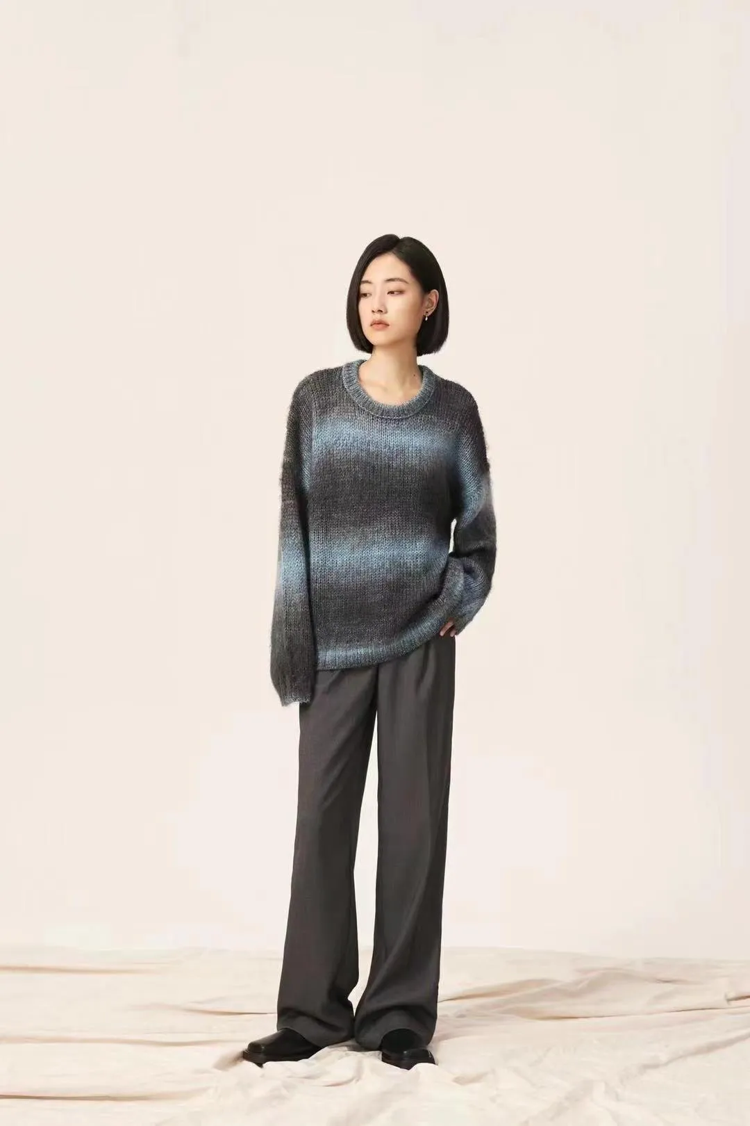 Amozae fall outfits women Lazy Retro Dyed Yarn Gradient Color Sweater Meinuo Wool Knitted Loose Pullover Coat for Women Autumn and Winter