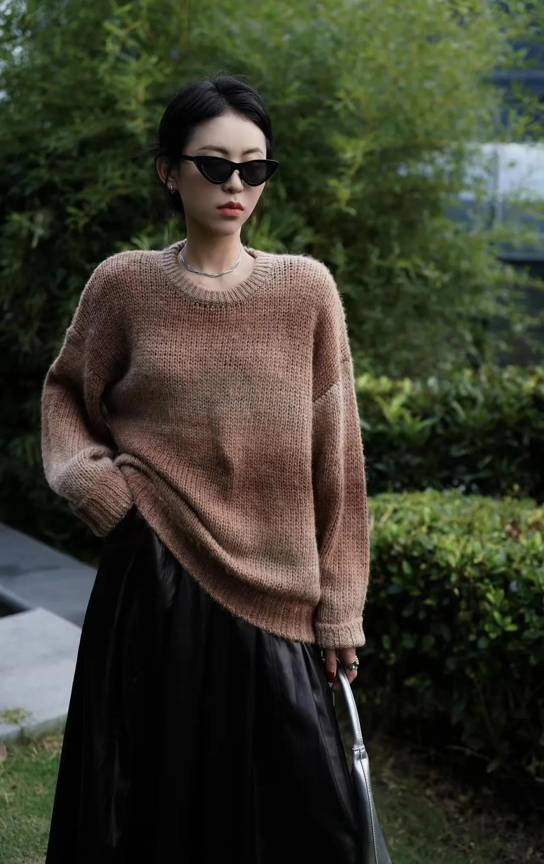 Amozae fall outfits women Lazy Retro Dyed Yarn Gradient Color Sweater Meinuo Wool Knitted Loose Pullover Coat for Women Autumn and Winter