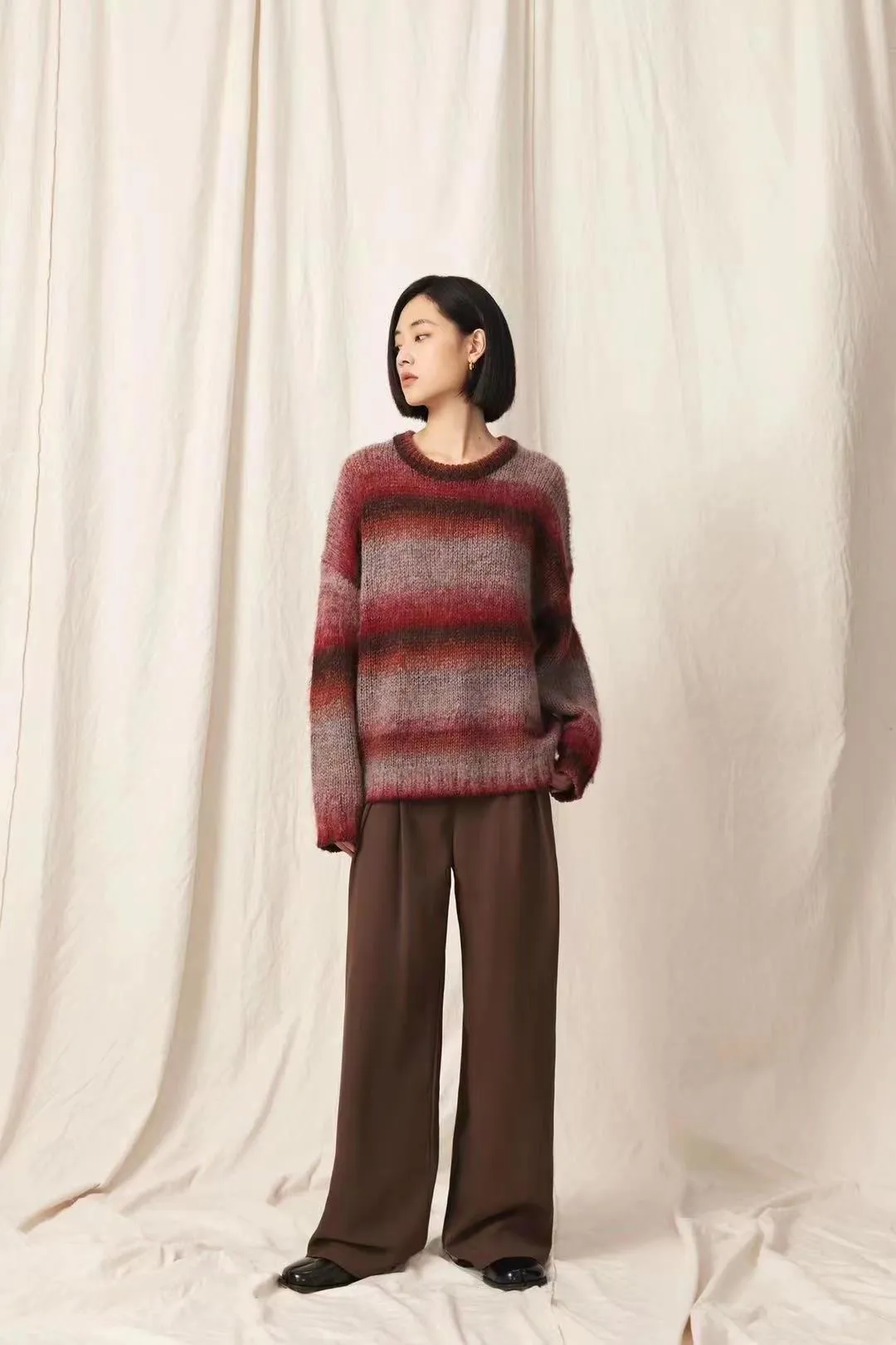 Amozae fall outfits women Lazy Retro Dyed Yarn Gradient Color Sweater Meinuo Wool Knitted Loose Pullover Coat for Women Autumn and Winter