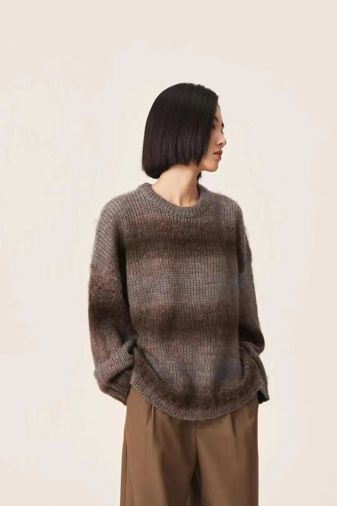 Amozae fall outfits women Lazy Retro Dyed Yarn Gradient Color Sweater Meinuo Wool Knitted Loose Pullover Coat for Women Autumn and Winter