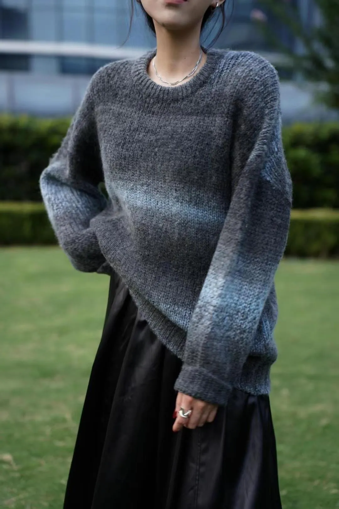 Amozae fall outfits women Lazy Retro Dyed Yarn Gradient Color Sweater Meinuo Wool Knitted Loose Pullover Coat for Women Autumn and Winter