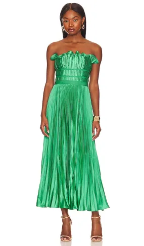 AMUR Giada Pleated Dress in Green