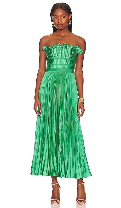 AMUR Giada Pleated Dress in Green