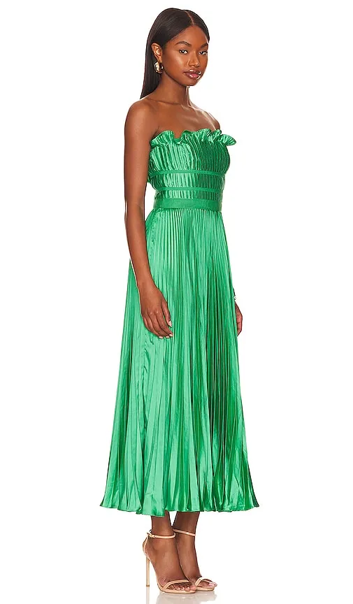 AMUR Giada Pleated Dress in Green
