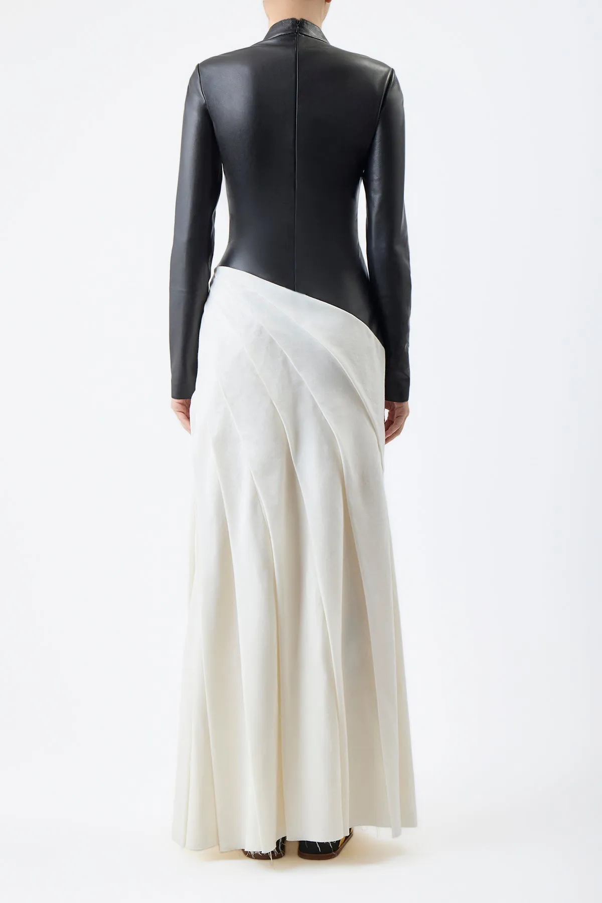 Aulay Pleated Dress in Black Nappa Leather & Cashmere Wool