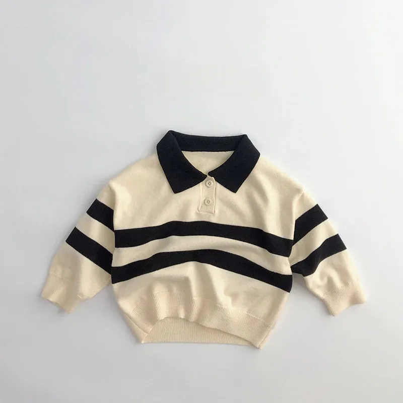 Autumn New Children's Sweater Two button striped polo knit sweater Kids Tops Boys fashion loose Knit wear