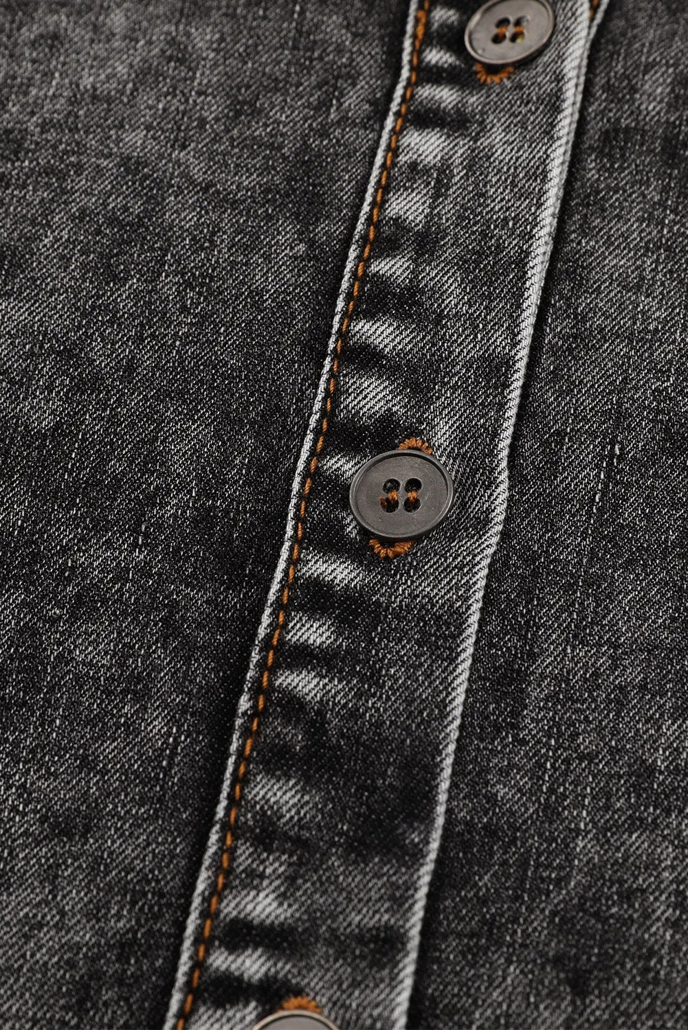 BerryBetty - Black Puff Sleeve Button-Up Denim Jacket