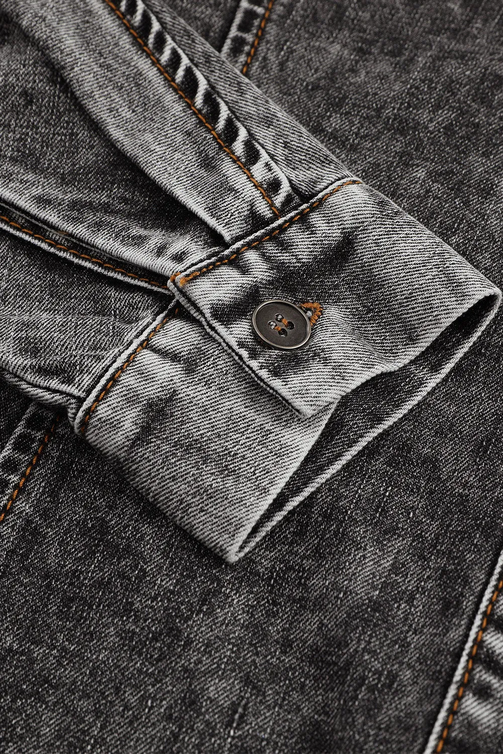 BerryBetty - Black Puff Sleeve Button-Up Denim Jacket