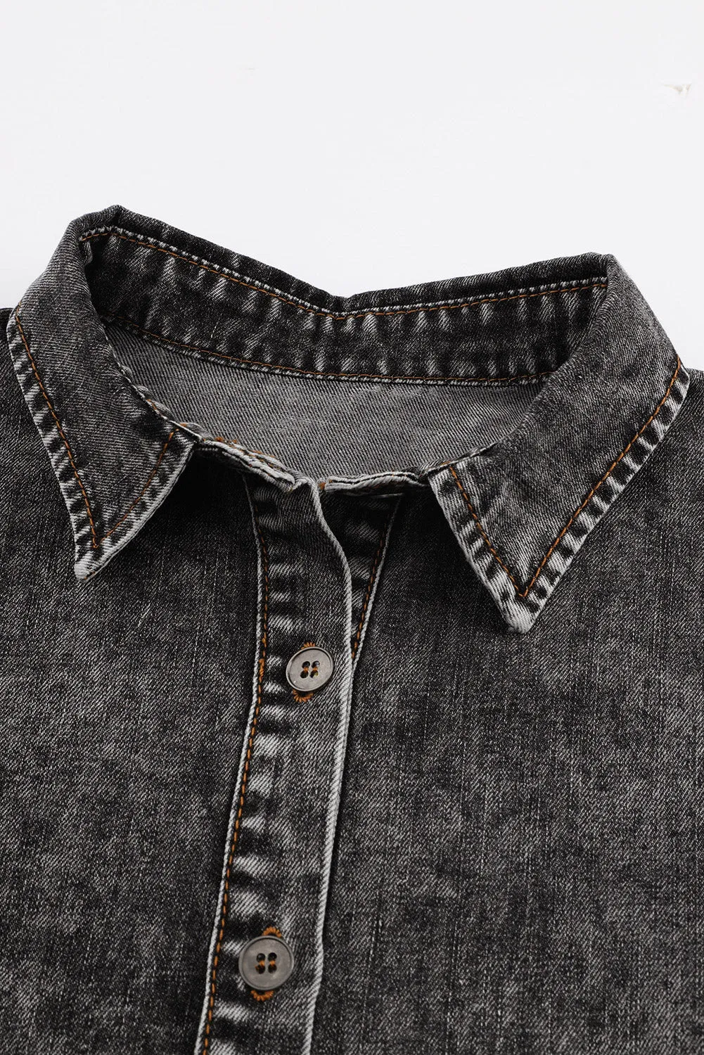 BerryBetty - Black Puff Sleeve Button-Up Denim Jacket