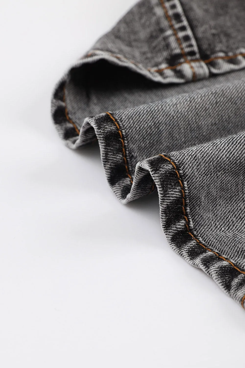 BerryBetty - Black Puff Sleeve Button-Up Denim Jacket