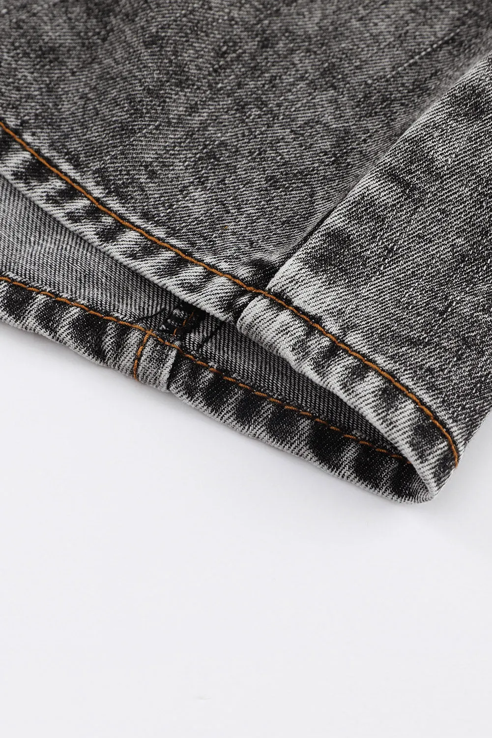 BerryBetty - Black Puff Sleeve Button-Up Denim Jacket