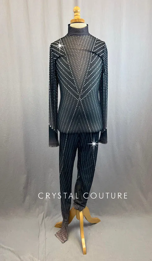 Black Mesh Body Suit With Polka Dot Pattern and Rhinestones