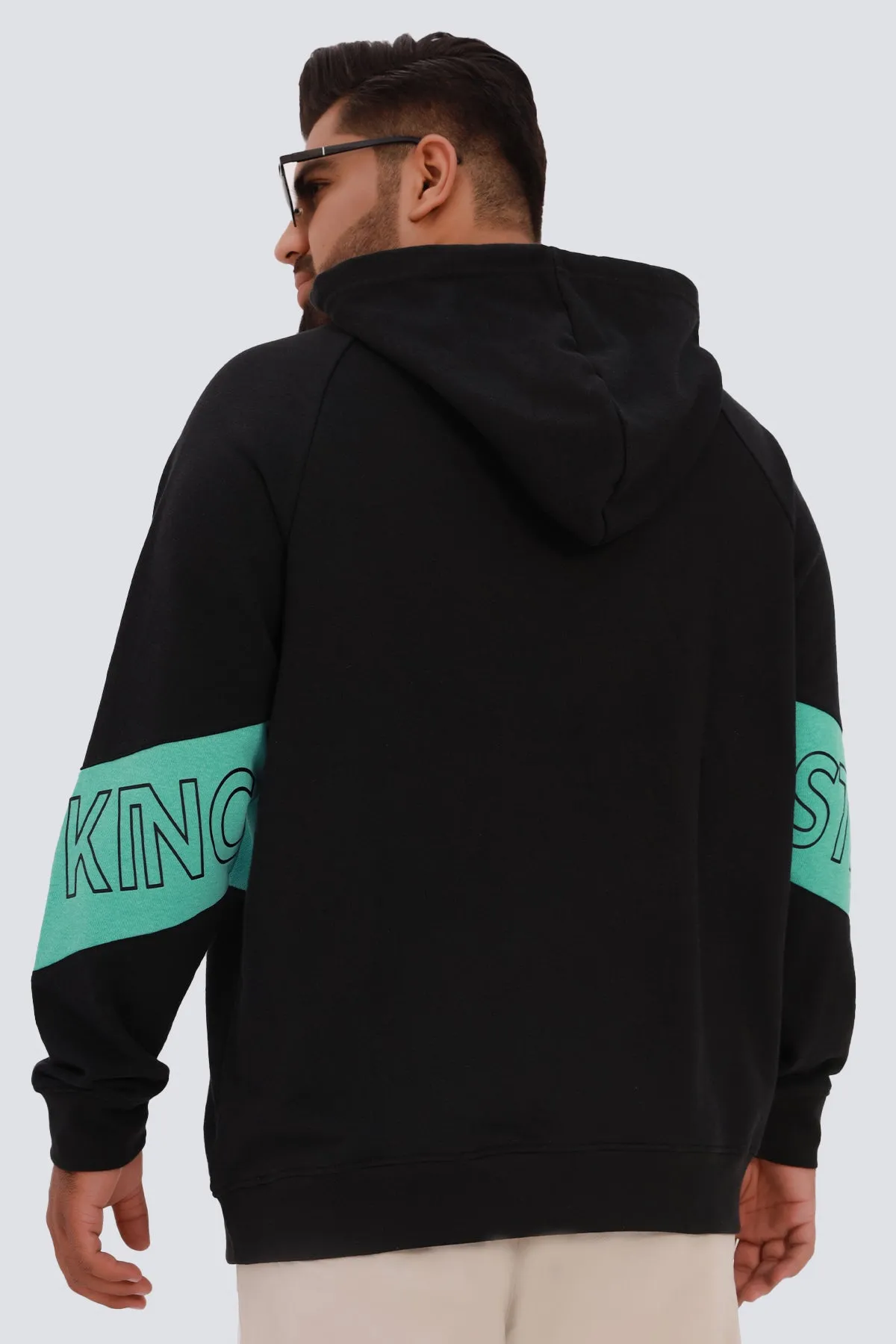Black Striking Printed Hoodie (Plus Size) - W22 - MH0033P