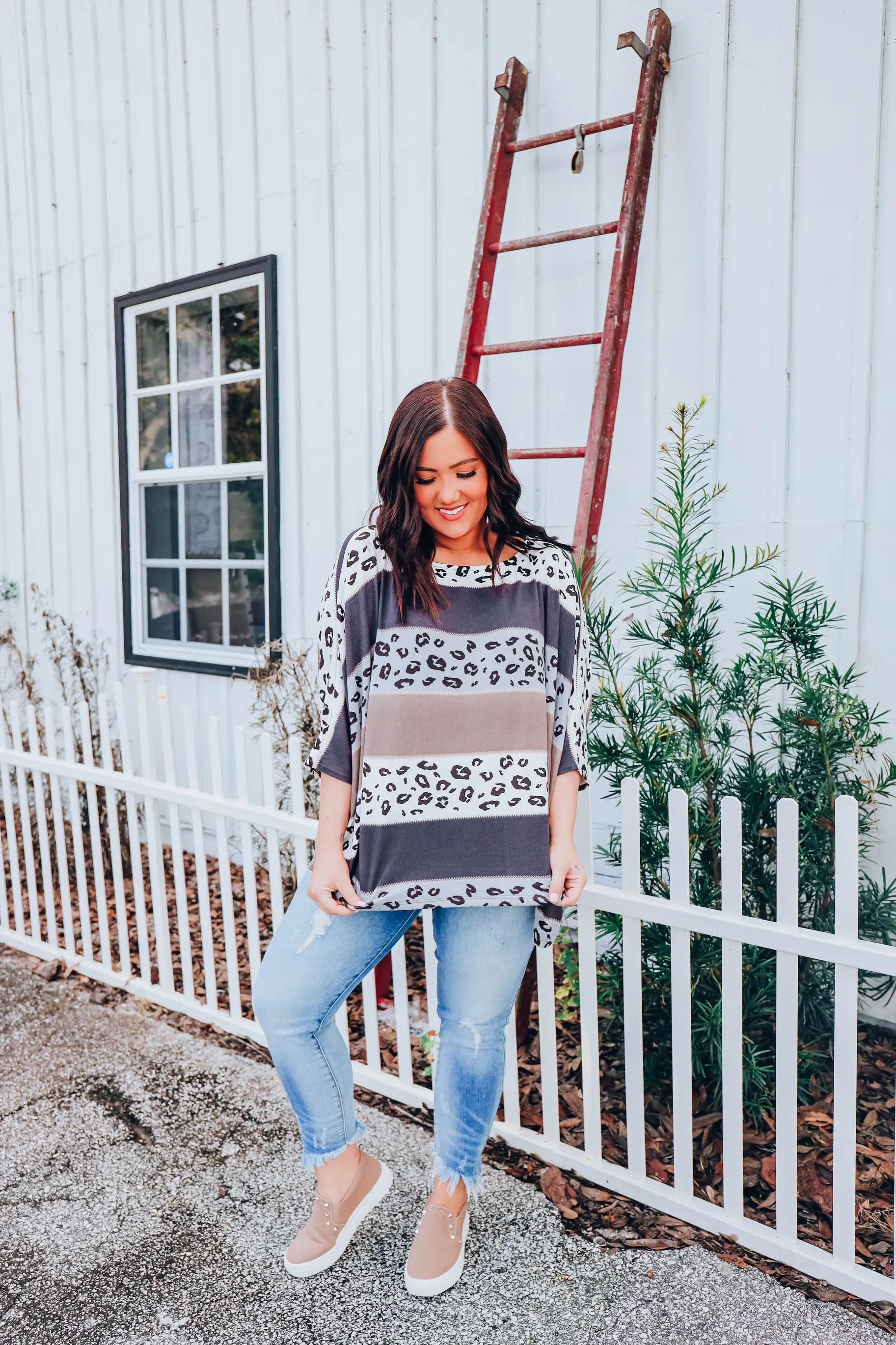 Boho Striped Poncho - Blue S-3X
