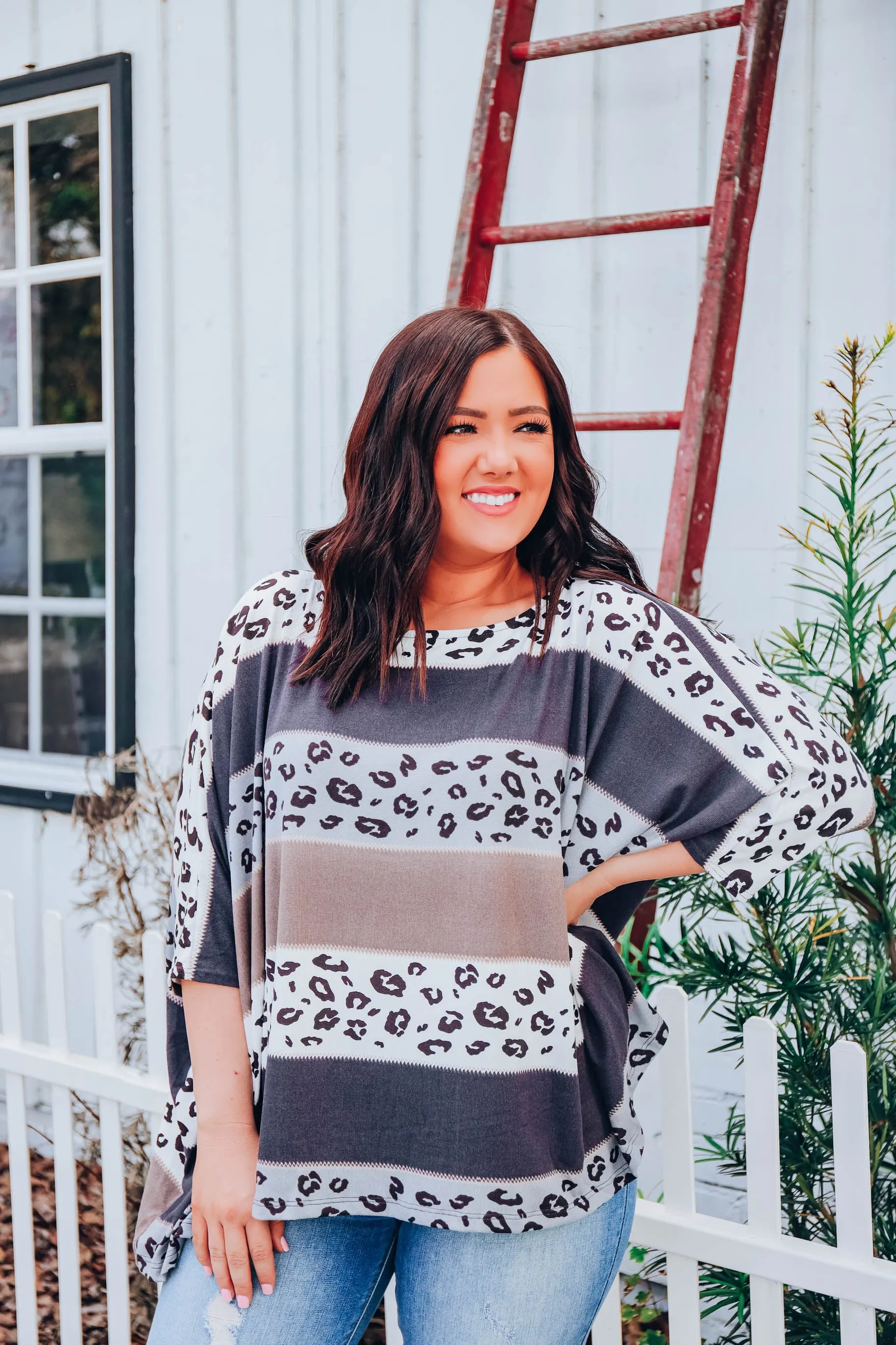 Boho Striped Poncho - Blue S-3X