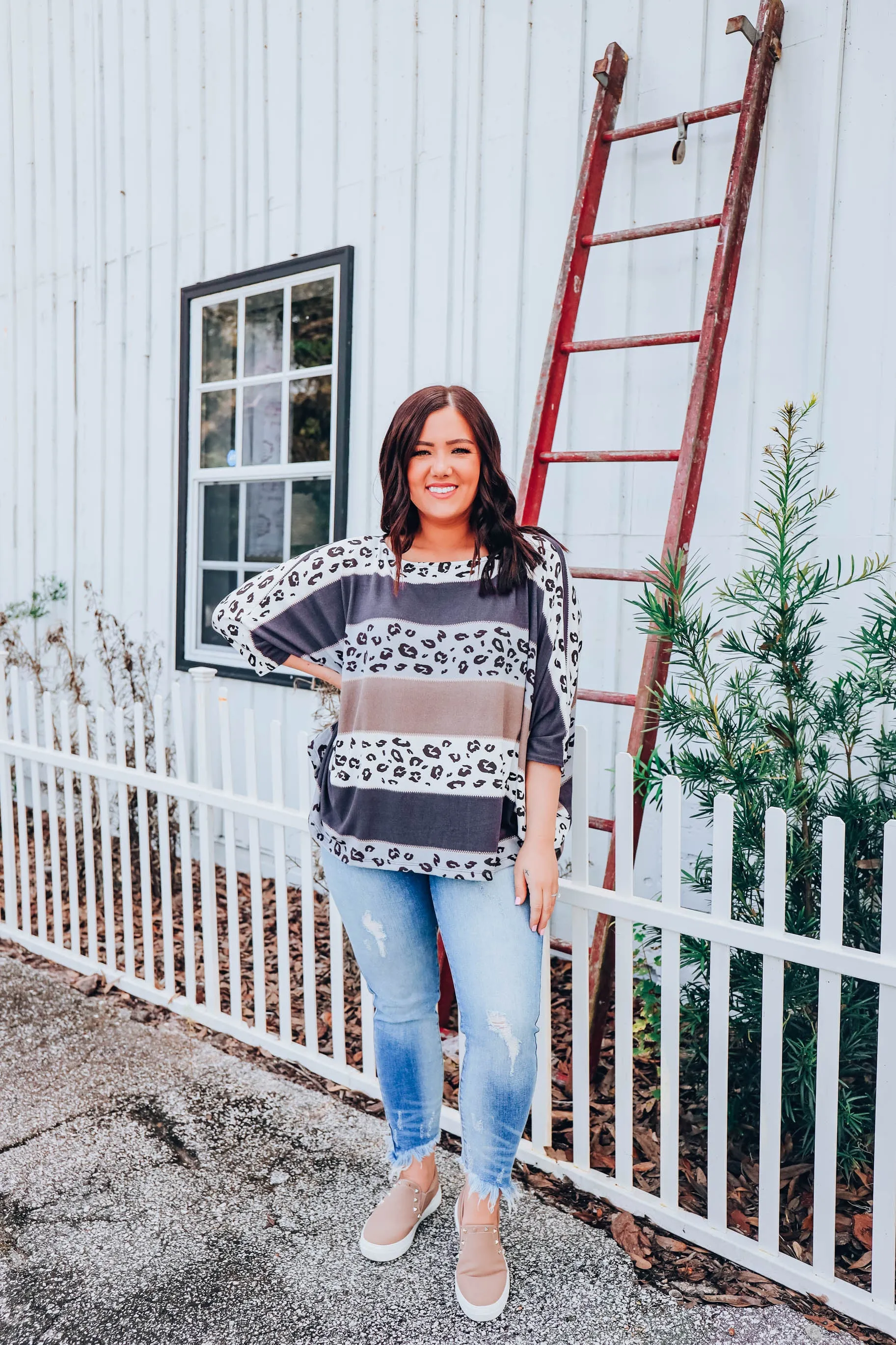 Boho Striped Poncho - Blue S-3X