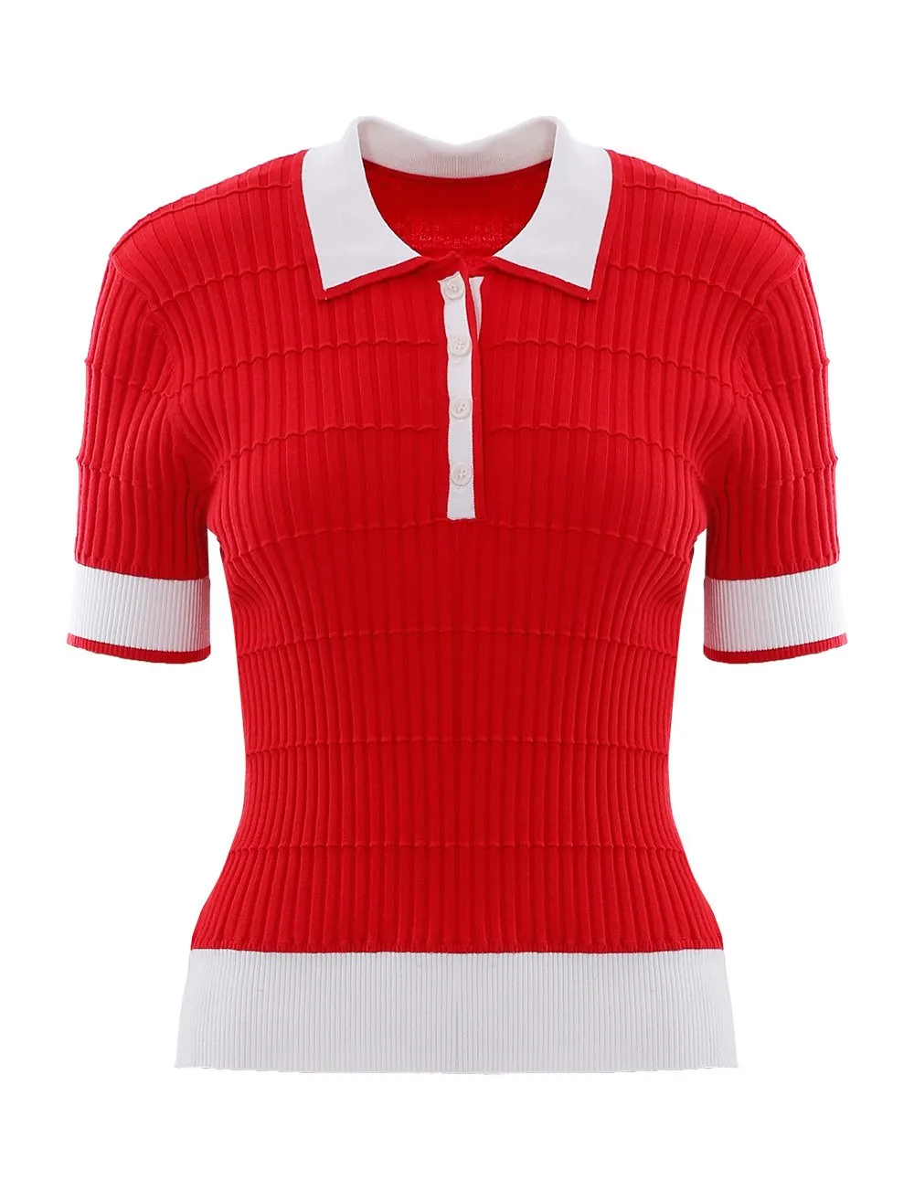 BORA AKSU Contrasted Color Polo Collar Short Sleeve Knit Top