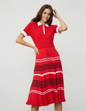 BORA AKSU Contrasted Color Polo Collar Short Sleeve Knit Top