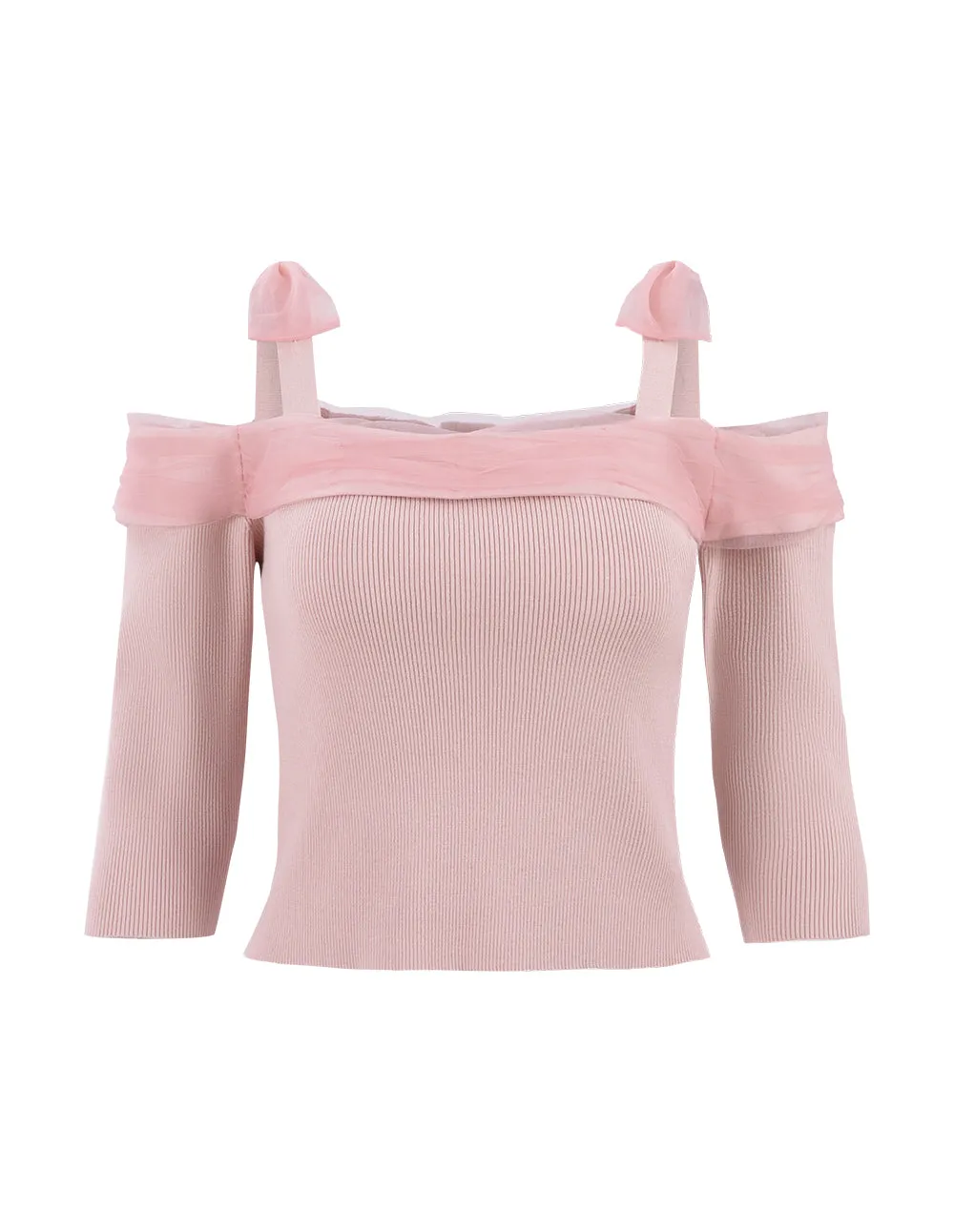 BORA AKSU Light Pink Off Shoulder Knit Sweater