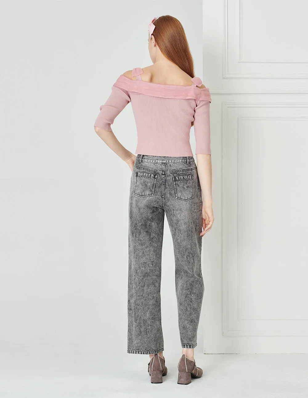 BORA AKSU Light Pink Off Shoulder Knit Sweater