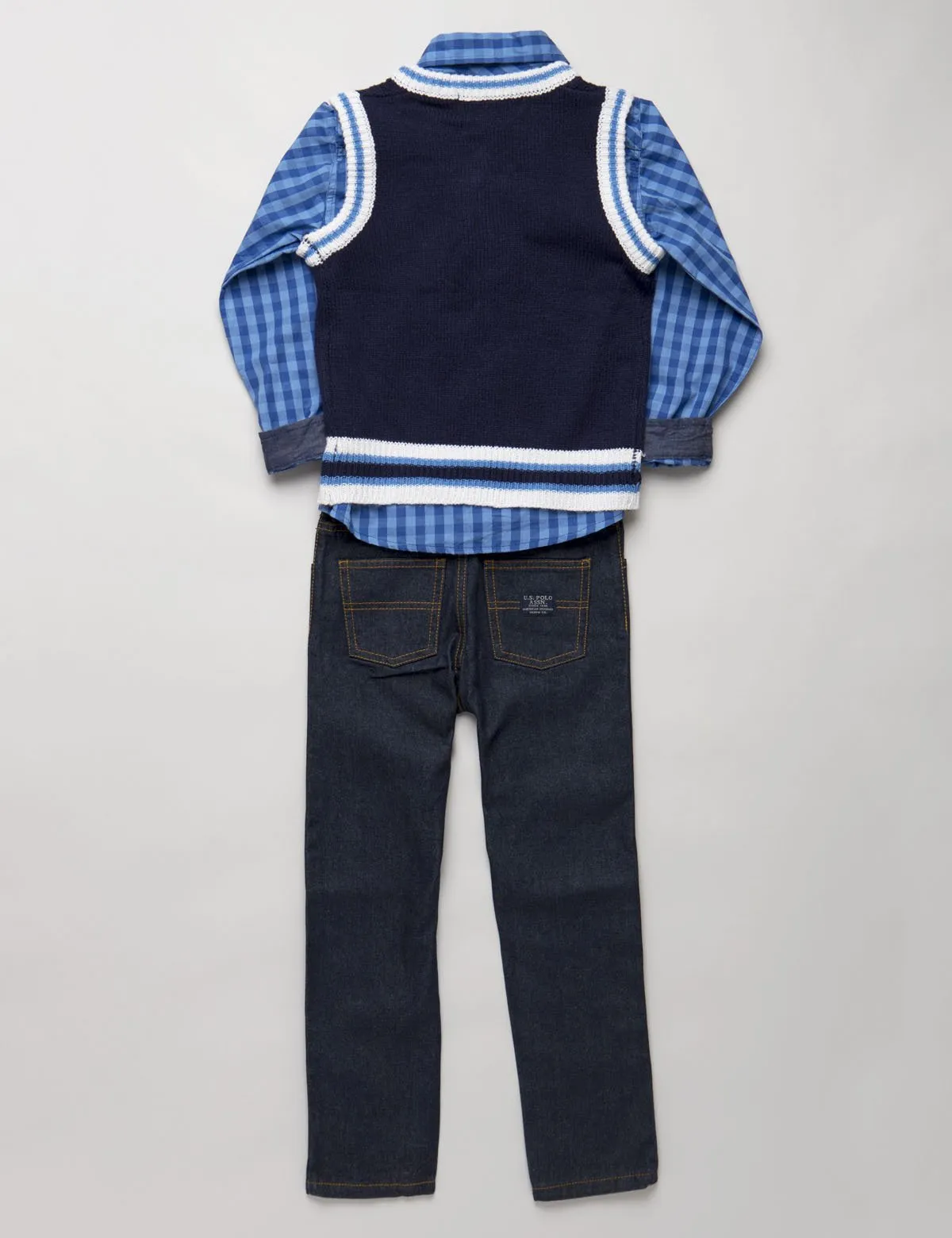 BOYS 3 PIECE SET: VEST, SHIRT & JEANS
