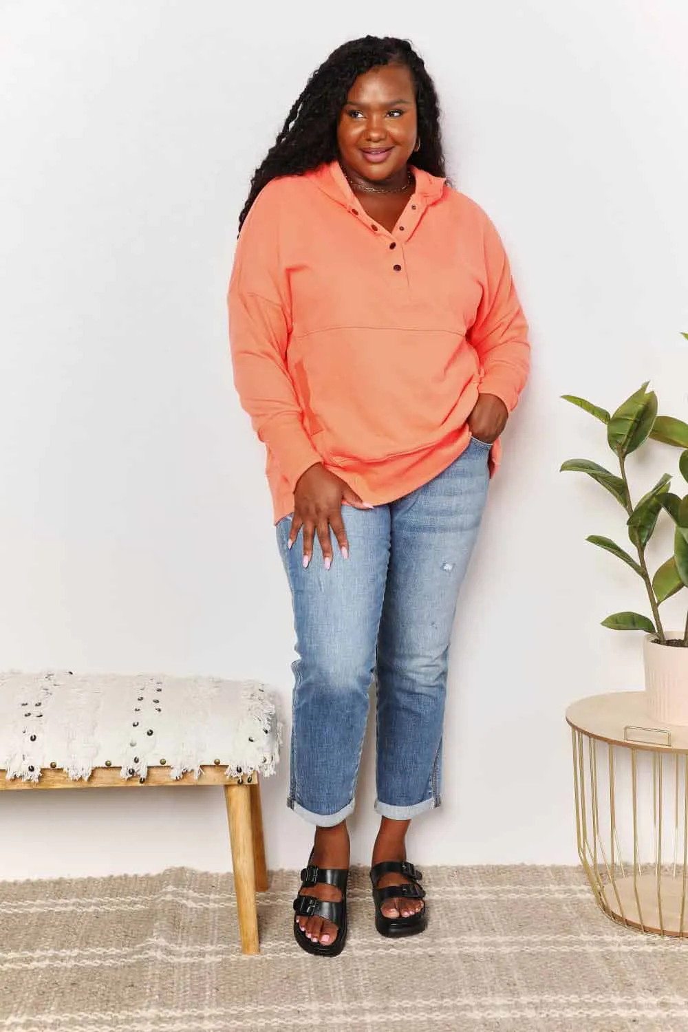 Chic quarter-snap hoodie for women