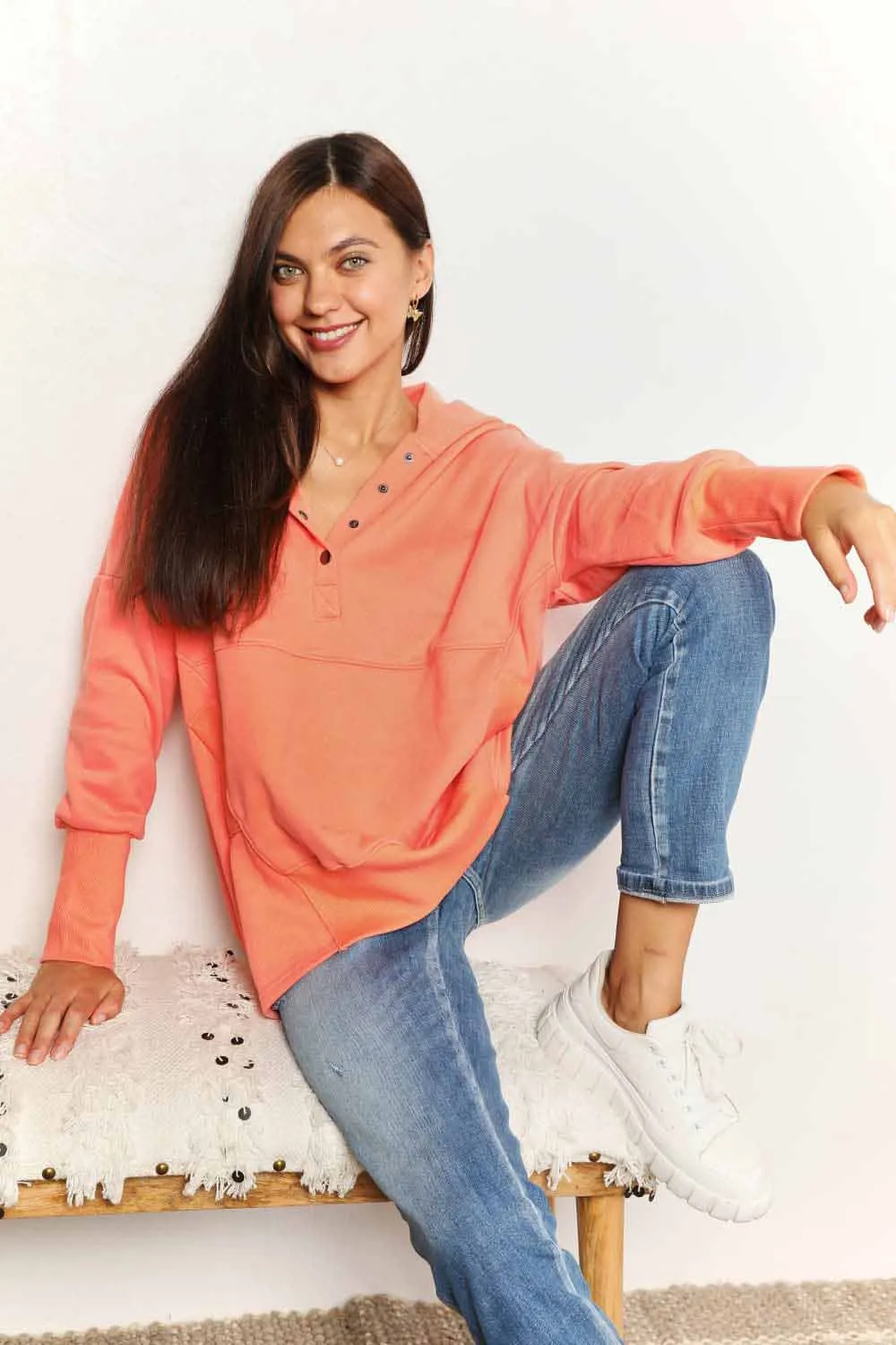 Chic quarter-snap hoodie for women