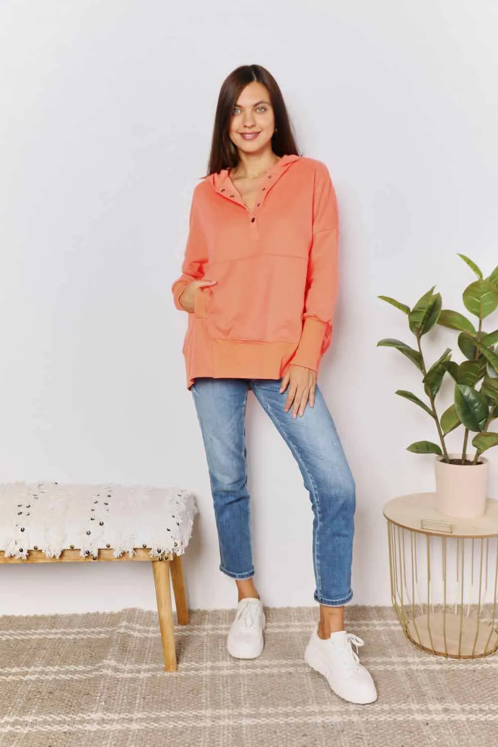 Chic quarter-snap hoodie for women