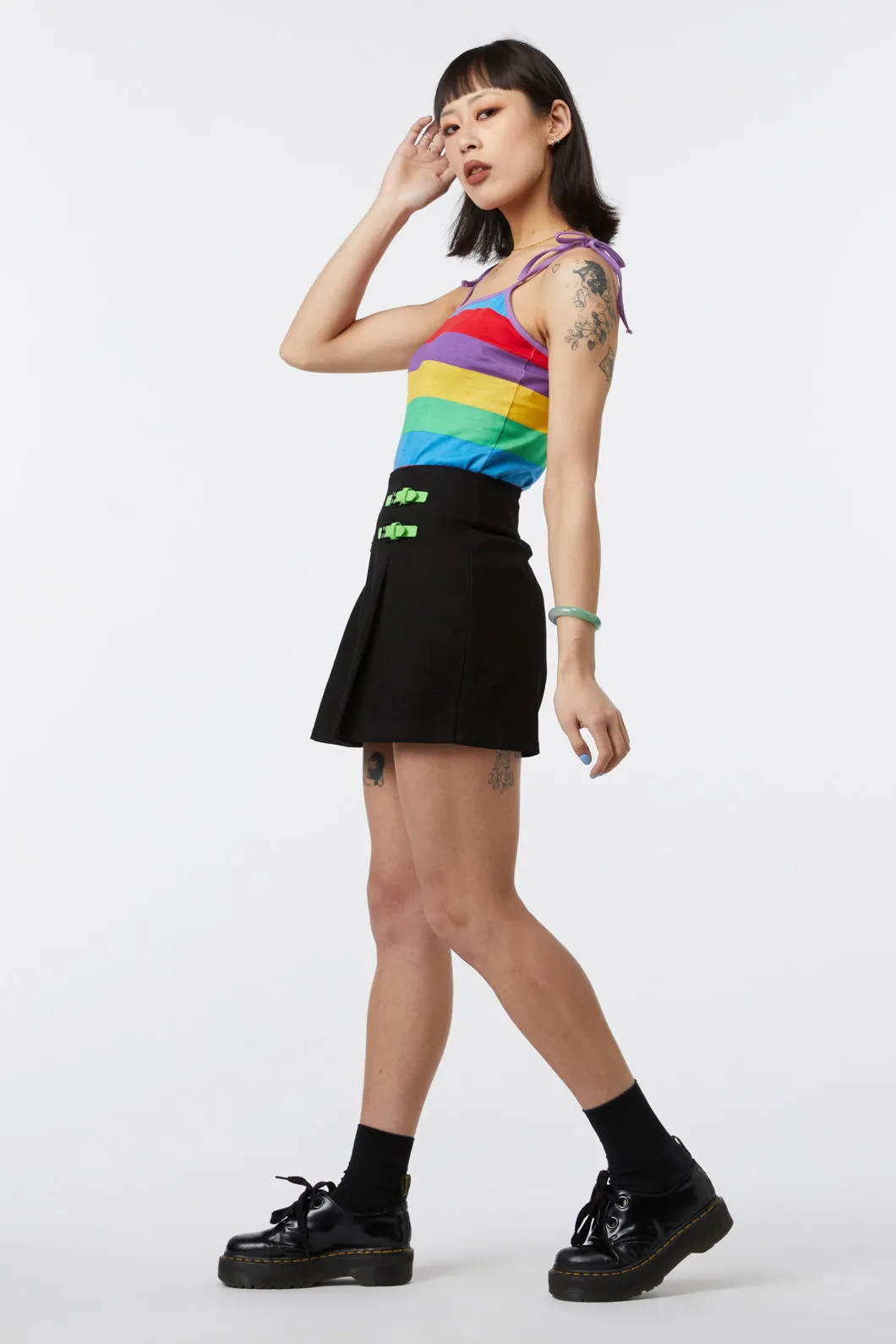 Contrast Green Buckle Skort