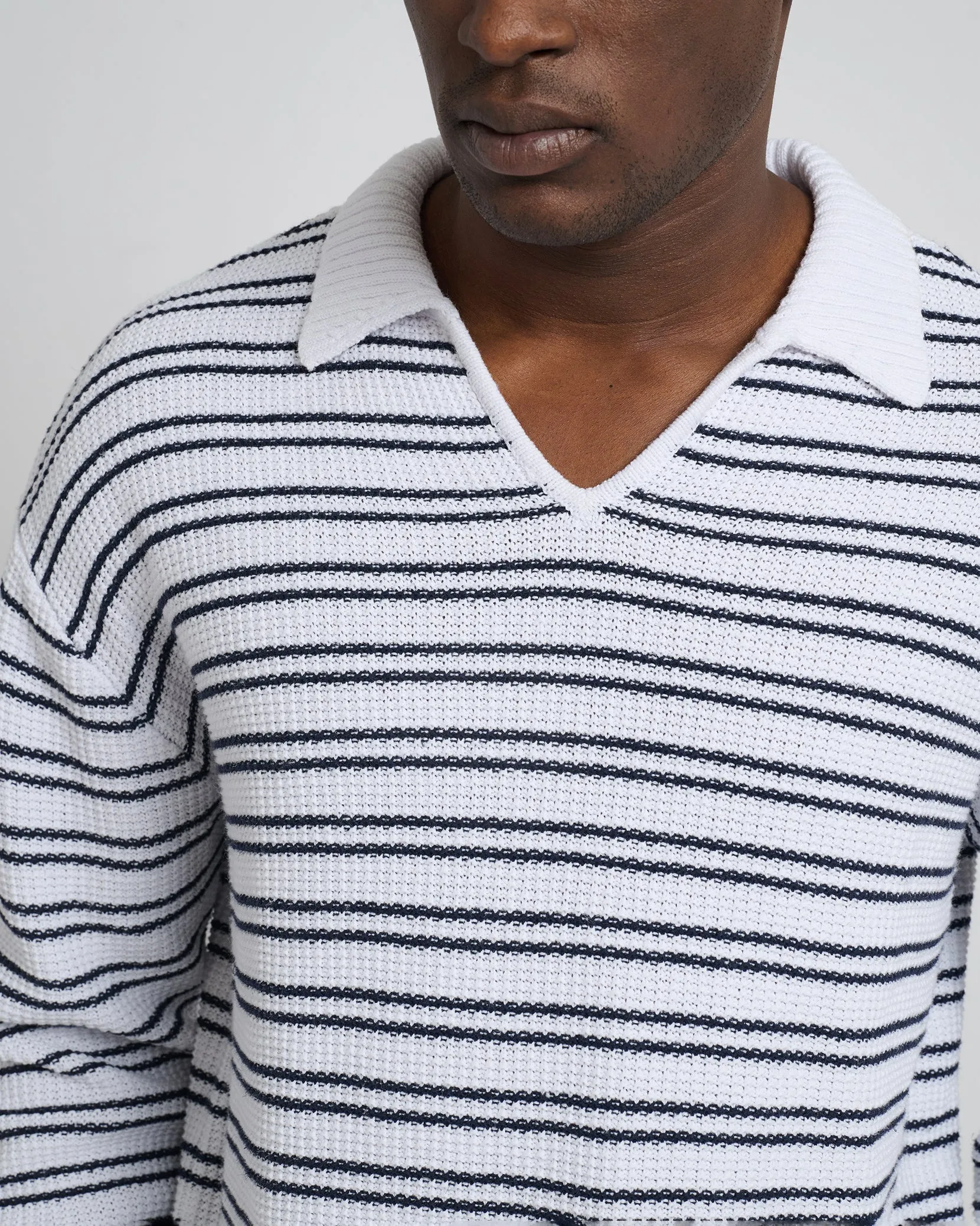 Cotton Linen Textured Long Sleeve Polo