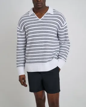 Cotton Linen Textured Long Sleeve Polo